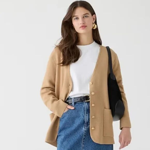 J. Crew Gisele V Neck Knit Sweater Blazer - Tan 2X